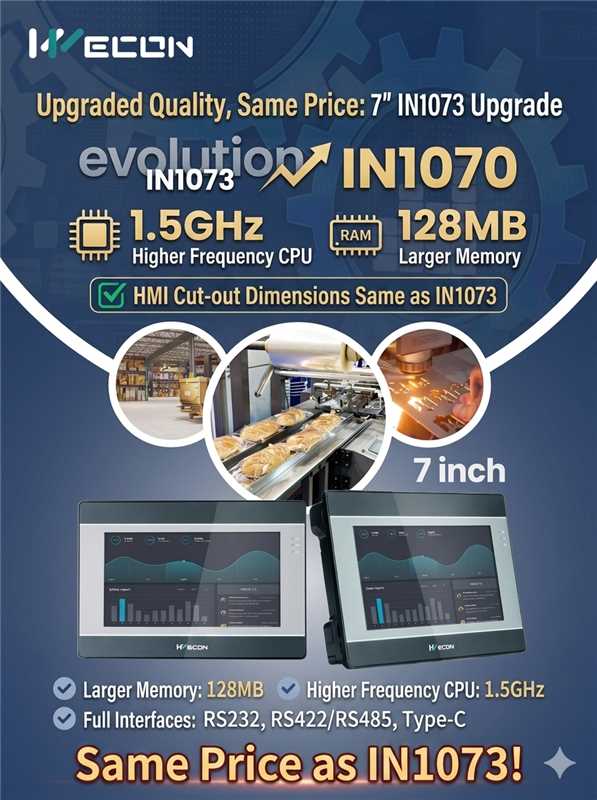 Встречайте новую 7-дюймовую HMI WECON IN1070: улучшенная производительность без изменения цены!🌟