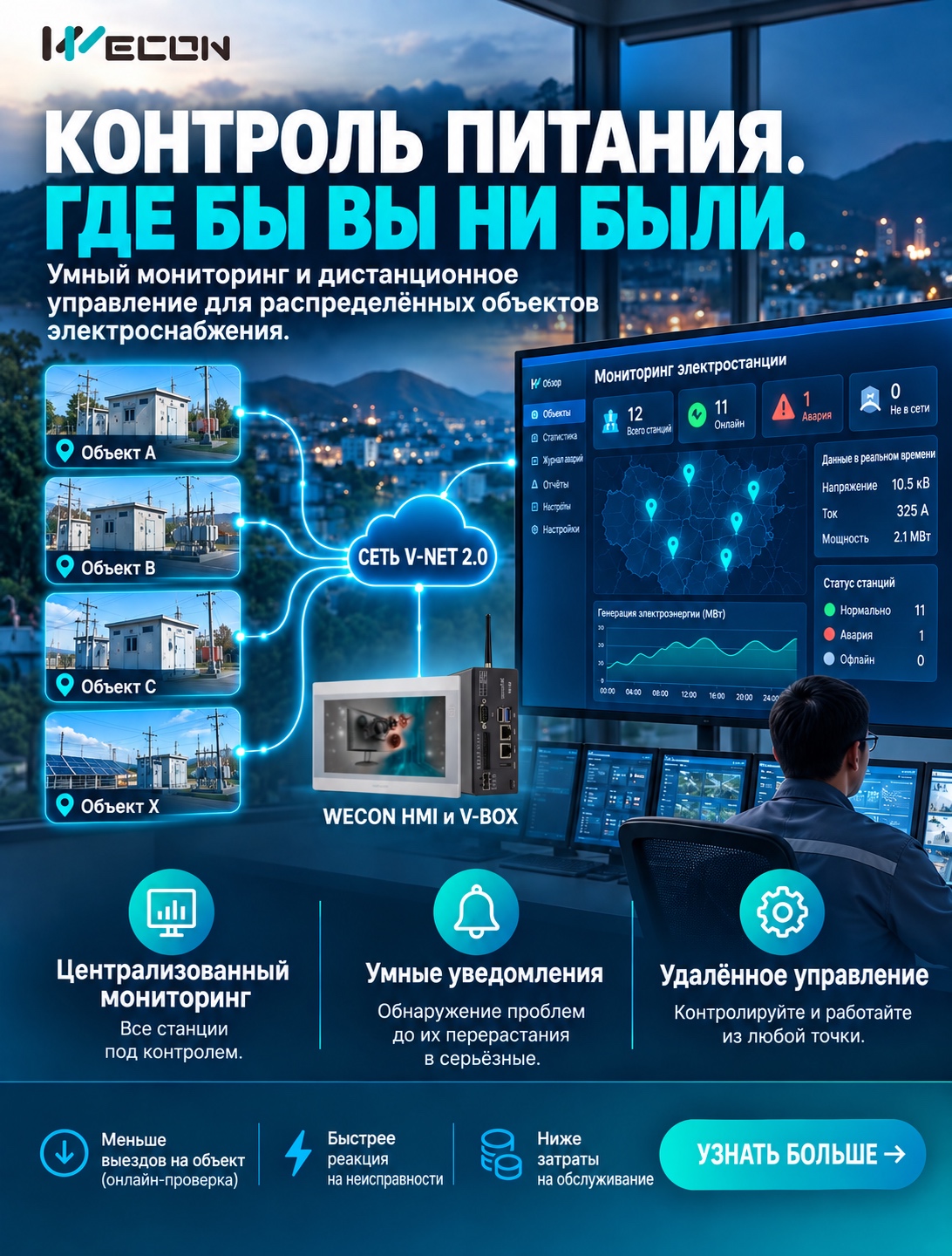 Удалённый мониторинг и управление энергетическими объектами на базе WECON